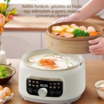 Kétrétegű elektromos gőzölő, 5 L kapacitás, titán-kerámiakristály belső edény, 2000 W teljesítmény, gombos vezérlés.