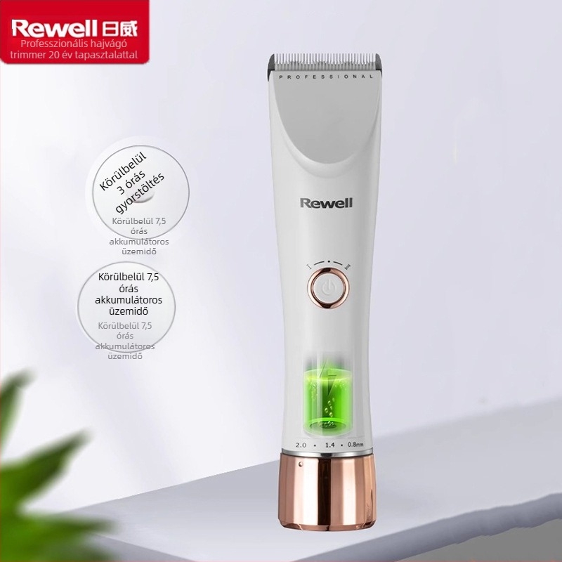 Rewell hajvágó – brushless motor, titánium ötvözetű pengék, levehető és mosható vágófej, beépített 2000–4000 mAh akkumulátor, 6–8 óra üzemidő