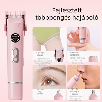 USB-töltésű, többfunkciós epilátor és borotva nőknek és férfiaknak; szemöldök- és orrszőr-trimmelő; négy cserélhető fej