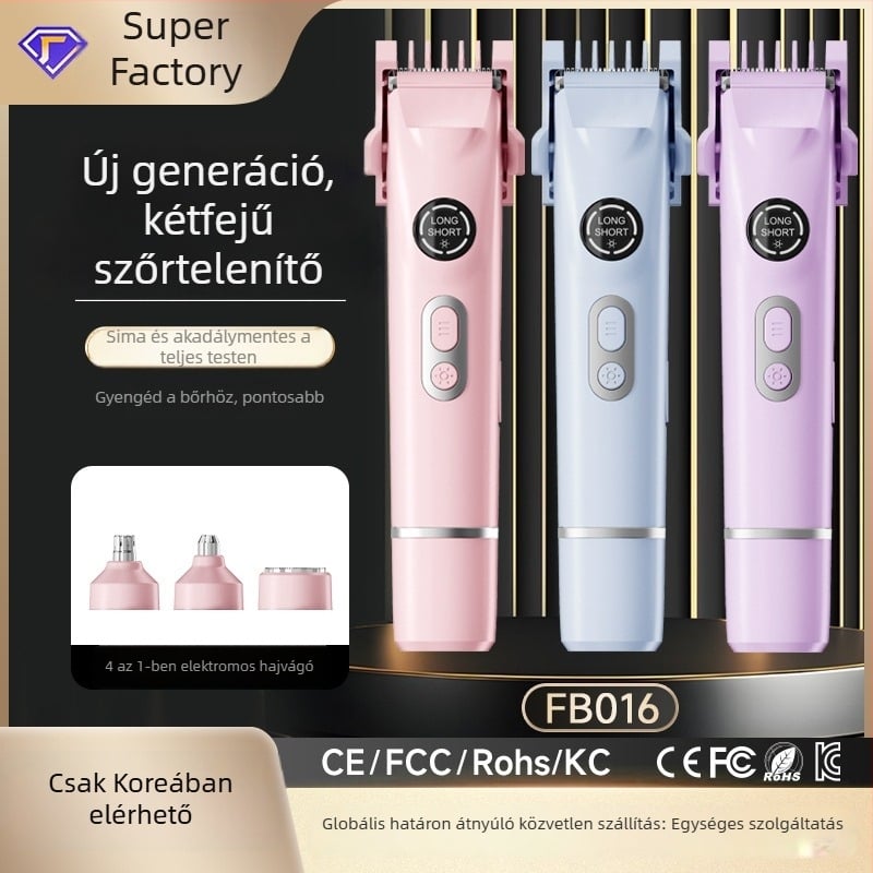 USB-töltésű, többfunkciós epilátor és borotva nőknek és férfiaknak; szemöldök- és orrszőr-trimmelő; négy cserélhető fej