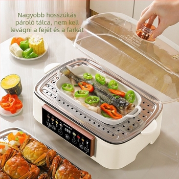 Elektronikus gőzölő készülék, 10 L feletti kapacitás, többszintes kialakítás (3+ réteg), rozsdamentes acél belső edény, 1500 W, mikroprocesszoros vezérlés