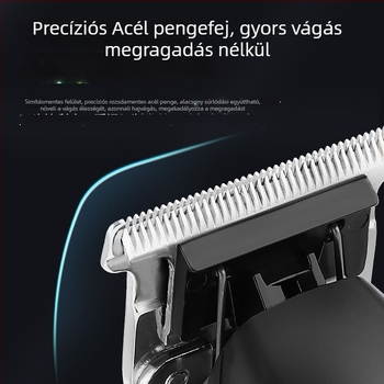 Kefés motoros hajvágó, rozsdamentes acél pengével, beépített akkumulátor 1200–2000 mAh, üzemidő 1–3 óra, zaj 36–45 dB