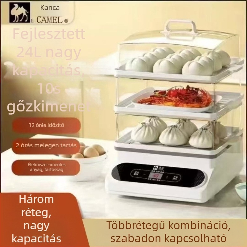 Háztartási elektromos pároló három szintes, nagy kapacitású 24 L+, időzítő, érintéses vezérlés, 800W