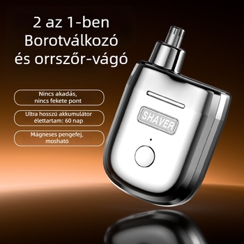 Elektromos orr- és arcszőrnyíró mágneses kettős fejjel – hordozható, újratölthető, leválasztható, mosható fej