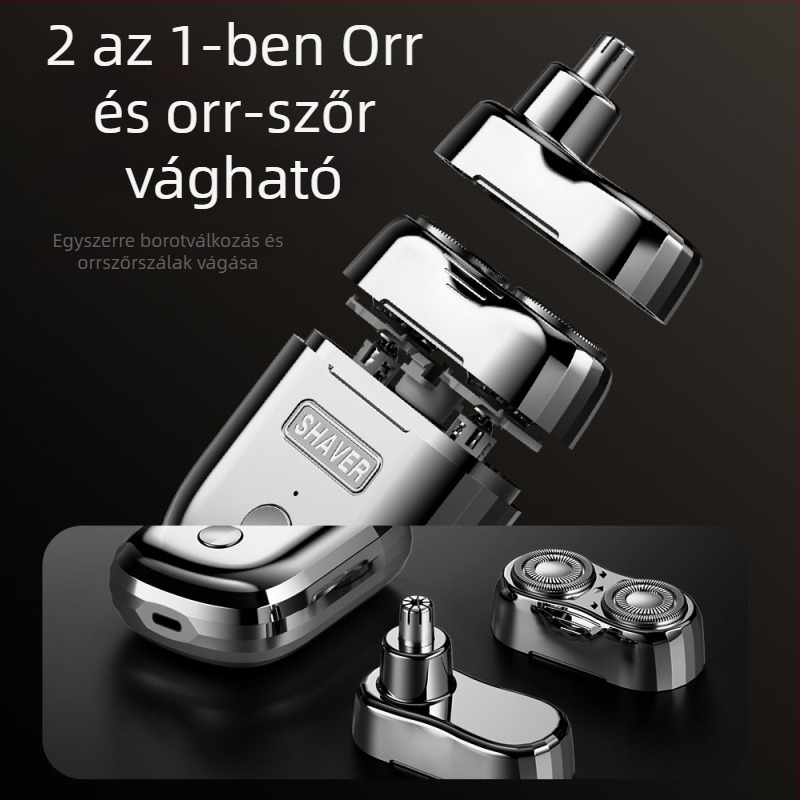 Elektromos orr- és arcszőrnyíró mágneses kettős fejjel – hordozható, újratölthető, leválasztható, mosható fej