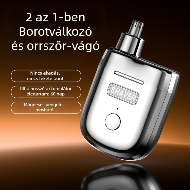 Elektromos orr- és arcszőrnyíró mágneses kettős fejjel – hordozható, újratölthető, leválasztható, mosható fej