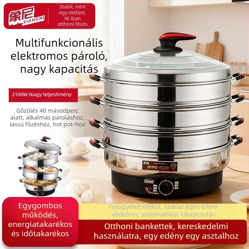 Otthoni elektromos gőzölő, nagy kapacitású, háromrétegű, többfunkciós zöldségekhez és gőzölt zsemlyéhez