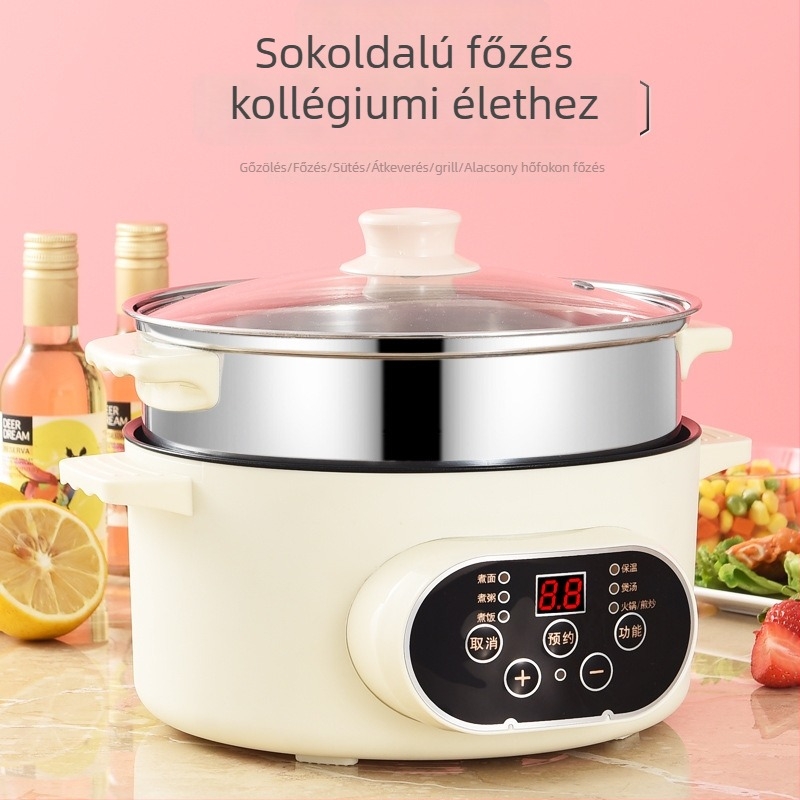 3 L-es elektromos forróedény – töbfunkciós főzőedény mikroprocesszoros vezérléssel, műanyag test, funkciók: gőzölés, főzés, párolás