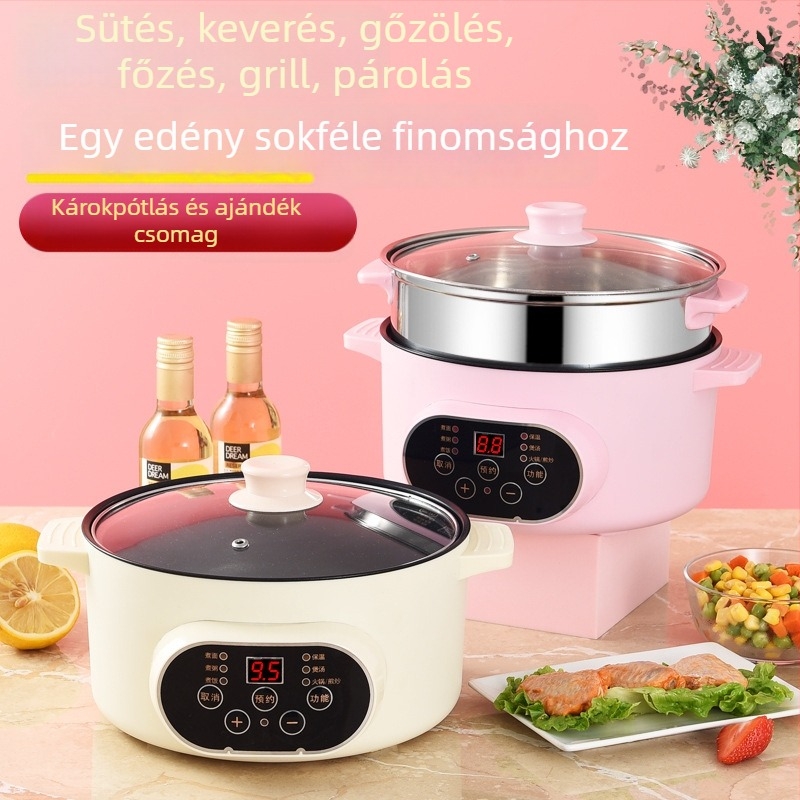 3 L-es elektromos forróedény – töbfunkciós főzőedény mikroprocesszoros vezérléssel, műanyag test, funkciók: gőzölés, főzés, párolás