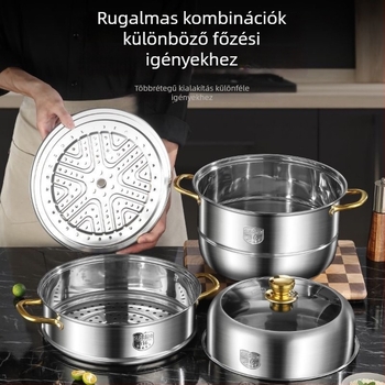 316 rozsdamentes acél gőzölelő edény, vastagított élelmiszer-minőségű, 3 réteges, háromrétegű aljzat, kompatibil indukciós tűzhely és gázfőzővel, tömeg 2 kg