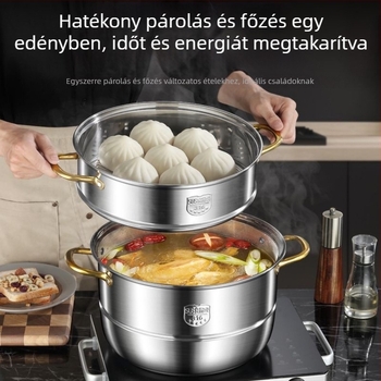 316 rozsdamentes acél gőzölelő edény, vastagított élelmiszer-minőségű, 3 réteges, háromrétegű aljzat, kompatibil indukciós tűzhely és gázfőzővel, tömeg 2 kg