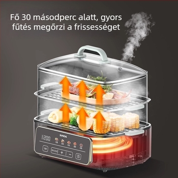 Dg-10a Rozsdamentes acél elektromos pároló – kapacitás >10 L, több mint 3 réteg, 1200W, 220V, funkciók: párolás, főzés, sütés, hot pot