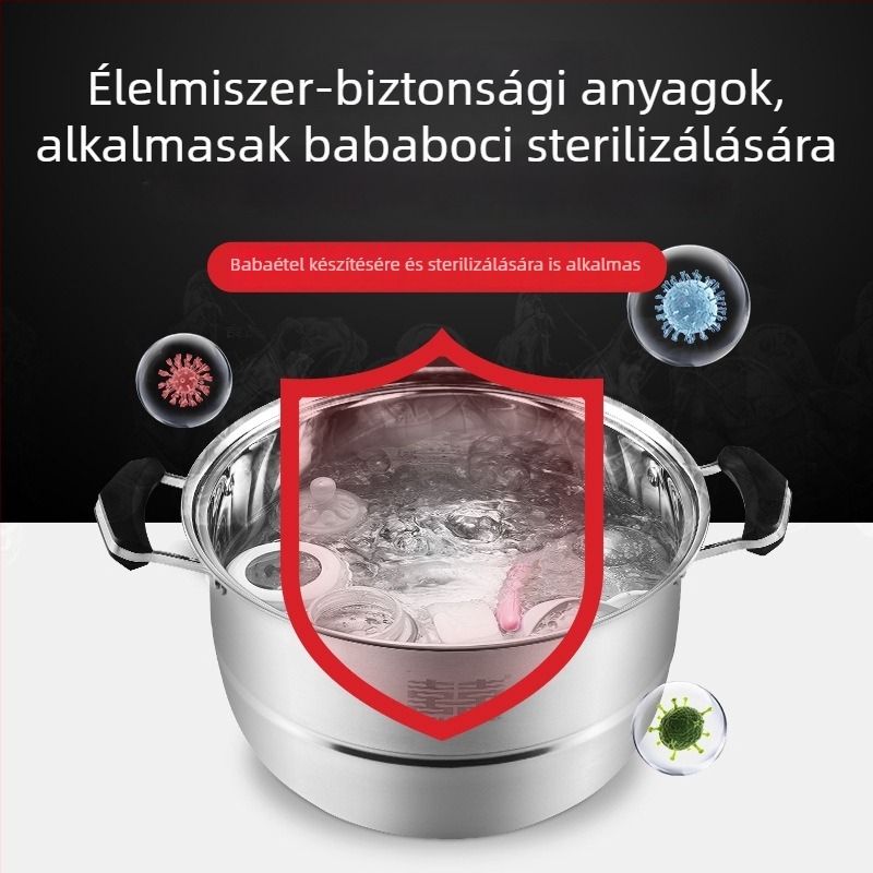 3 rétegű gőzölő edény 304 rozsdamentes acélból, indukciós tűzhely-kompatibilis, kettős aljzattal, rizs és hal párolására