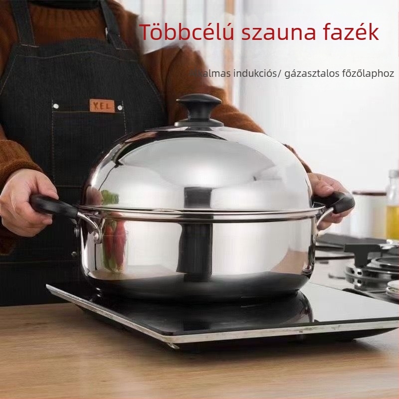Párolóedény, 201 rozsdamentes acél, szauna dizájn, kompatibilis gáztűzhellyel és indukciós főzőfelülettel