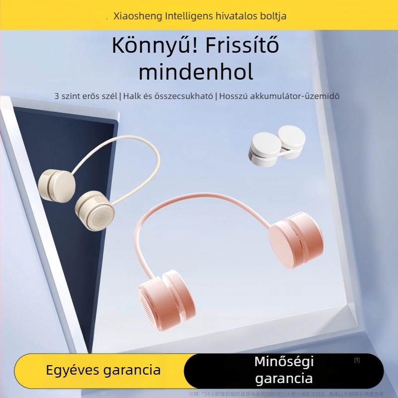 Nyakba akasztható USB-s ventilátor, brushless motorral, 3 sebesség, 300–500 mAh beépített akkumulátor