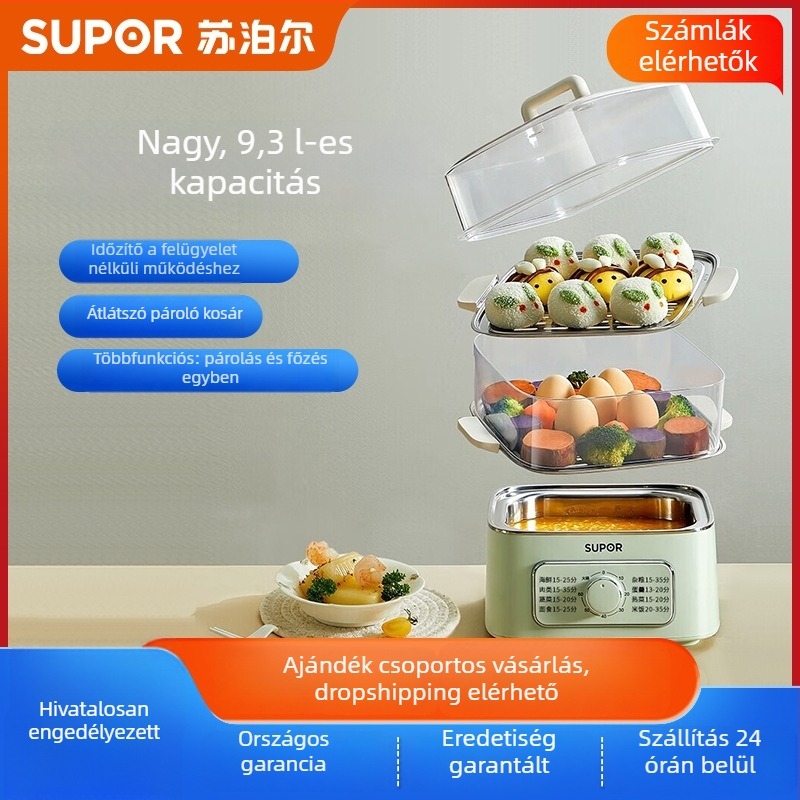 Supor elektromos pároló látható párolókosárral, nagy kapacitású, rozsdamentes acél, 3 rétegű, modell ZN23FK930