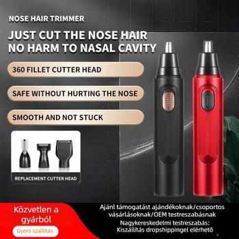 Orrszőrnyíró, elektromos, újratölthető, beépített akkumulátor, cserélhető vágófej, ABS ház, üzemidő több mint 7 nap