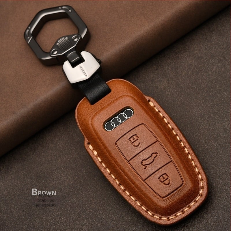 Audi kulcstartó tok top-grain marhabőrből, forrópréselt bőr, teljes védőfedettség, üzleti stílus, testreszabás elérhető