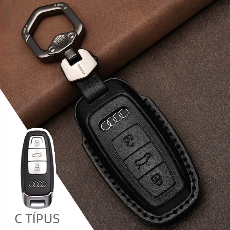 Audi kulcstartó tok top-grain marhabőrből, forrópréselt bőr, teljes védőfedettség, üzleti stílus, testreszabás elérhető
