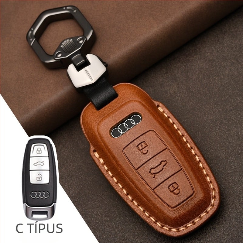 Audi kulcstartó tok top-grain marhabőrből, forrópréselt bőr, teljes védőfedettség, üzleti stílus, testreszabás elérhető