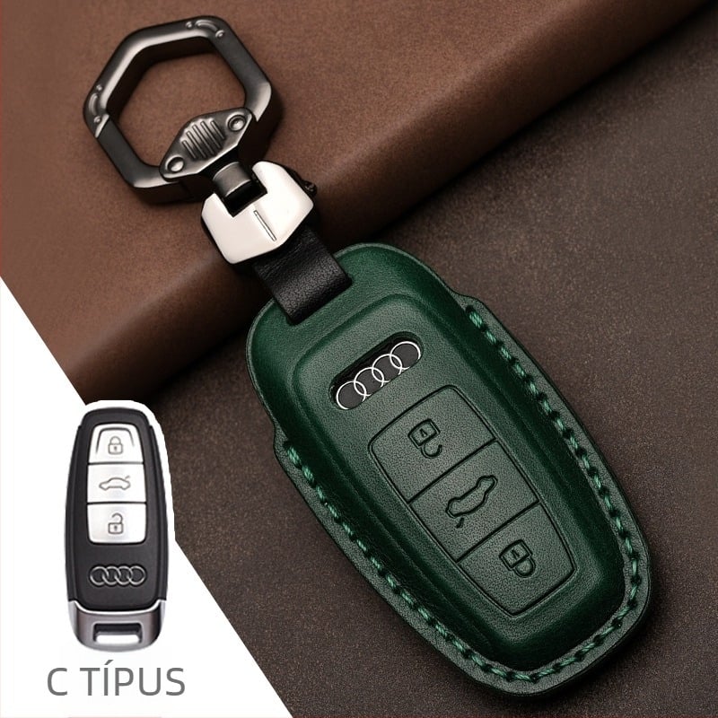 Audi kulcstartó tok top-grain marhabőrből, forrópréselt bőr, teljes védőfedettség, üzleti stílus, testreszabás elérhető
