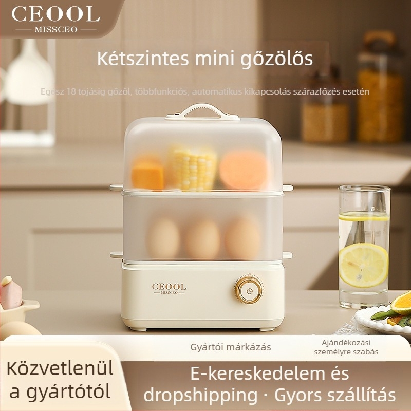 GC-XZG01 Kétállásos elektromos gőzölő tojásokhoz és zöldségekhez, 18 tojás kapacitás, 200W, 220V, automatikus kikapcsolás