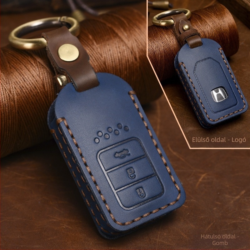 Yinuo Honda kulcstartó tok Crazy Horse bőrből, retro stílus, kompatibilis a Civic, CR-V, Hybrid, Odyssey, XRV