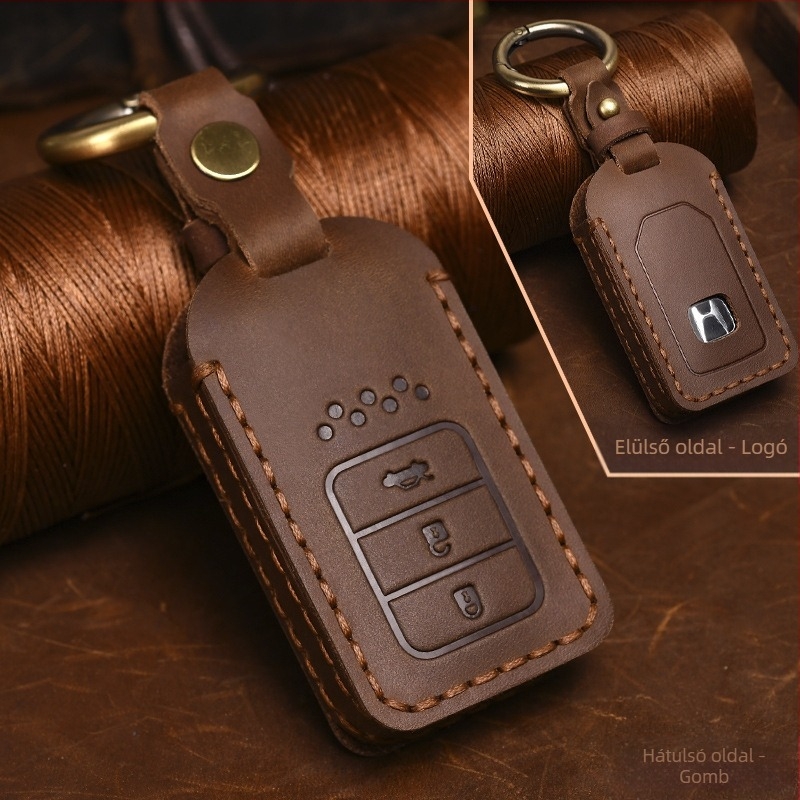 Yinuo Honda kulcstartó tok Crazy Horse bőrből, retro stílus, kompatibilis a Civic, CR-V, Hybrid, Odyssey, XRV