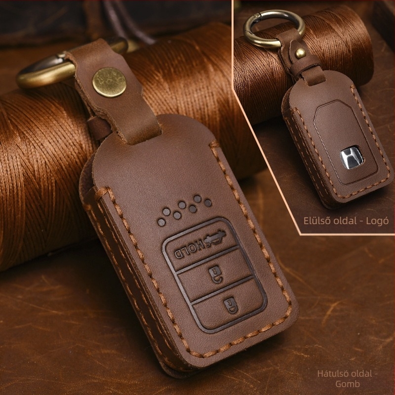 Yinuo Honda kulcstartó tok Crazy Horse bőrből, retro stílus, kompatibilis a Civic, CR-V, Hybrid, Odyssey, XRV