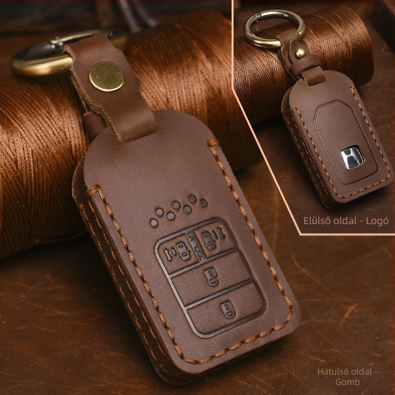 Yinuo Honda kulcstartó tok Crazy Horse bőrből, retro stílus, kompatibilis a Civic, CR-V, Hybrid, Odyssey, XRV