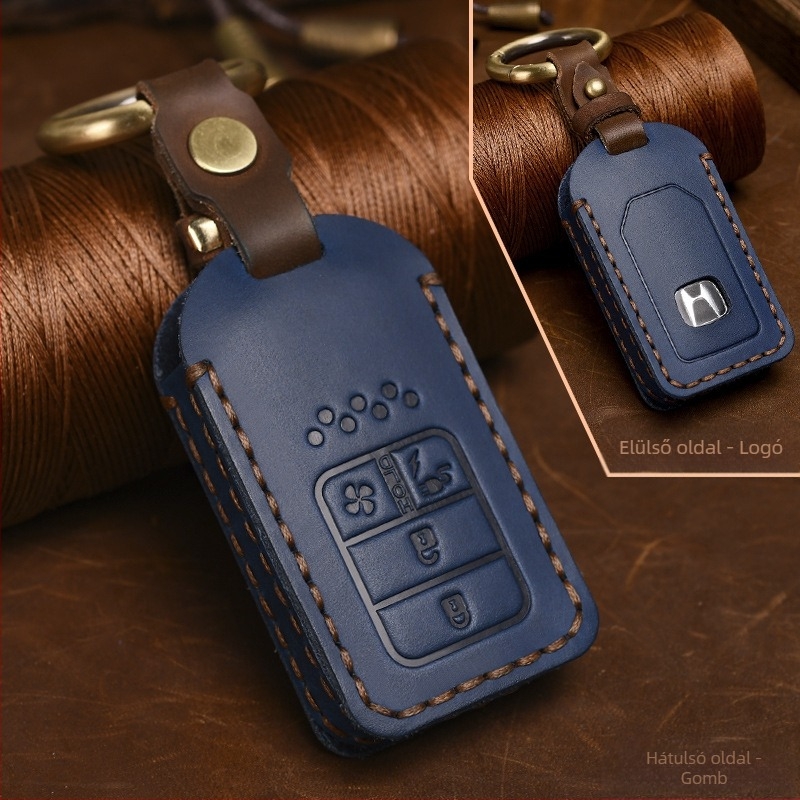 Yinuo Honda kulcstartó tok Crazy Horse bőrből, retro stílus, kompatibilis a Civic, CR-V, Hybrid, Odyssey, XRV