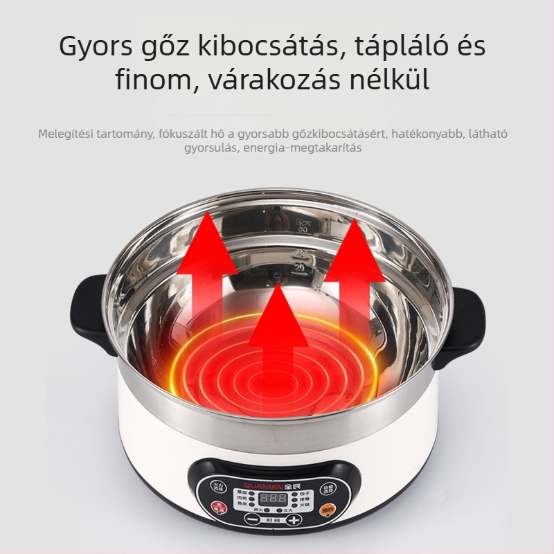 Elektromos gőzölő rozsdamentes belső tartállyal, 1500 W, egy rétegű, 4–5 fő számára, 6–10 perc felmelegedési idő