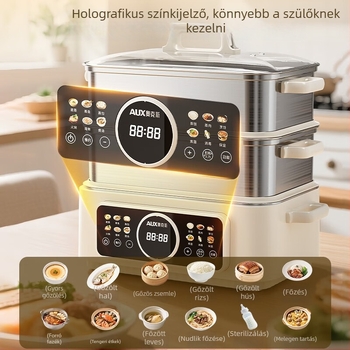 Háromszintes elektromos gőzölő edény, 304 rozsdamentes acélból, 10 L feletti kapacitás, mechanikus vezérlés, gőzölés, főzés és párolás