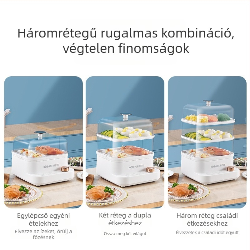 Conbach elektromos gőzölő, 3 réteges, nagy kapacitás, 800W, 220V, élelmiszer-minőségű PP