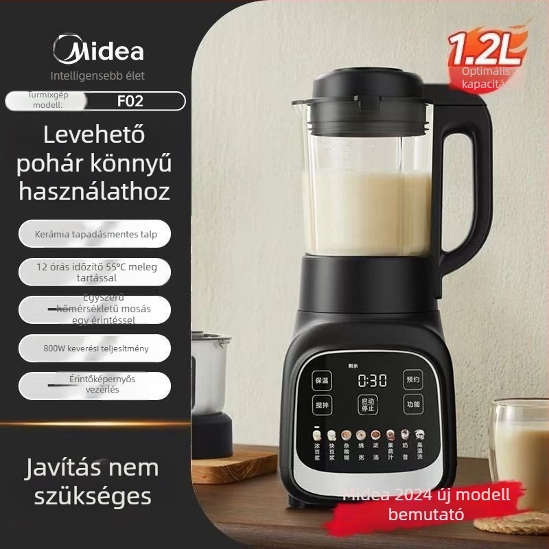 Midea 1,2 L-es gyorsturmixgép érintőképernyővel, időzítővel, fűtés funkcióval, szűrő nélküli, gyümölcslevek és szója tej készítésére