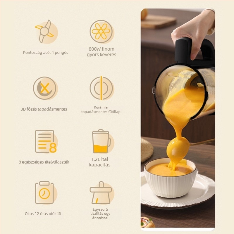 Midea 1,2 L-es gyorsturmixgép érintőképernyővel, időzítővel, fűtés funkcióval, szűrő nélküli, gyümölcslevek és szója tej készítésére