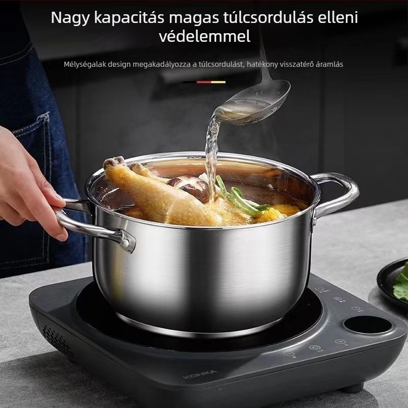 Kétszintes leveses gőzölő fazék, 410 rozsdamentes acélból, üvegfedő, 12 cm mélység, általános tűzhelyhez