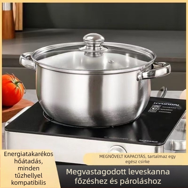Kétszintes leveses gőzölő fazék, 410 rozsdamentes acélból, üvegfedő, 12 cm mélység, általános tűzhelyhez