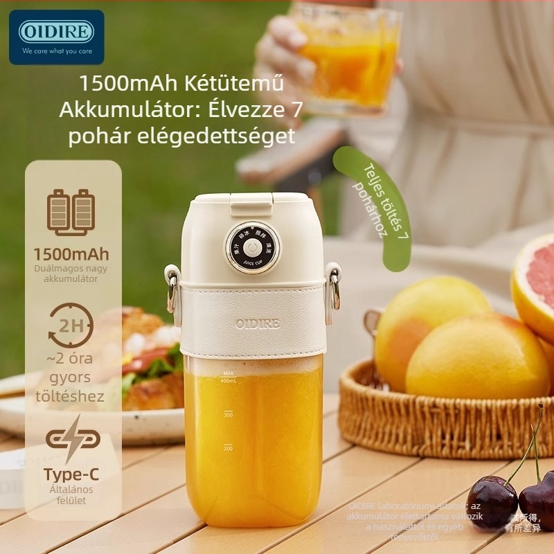 OIDIRE Hordozható Elektromos Gyümölcslé Pohár, 70W, Beépített Akkumulátor, Kapacitás 0.4 L, 7.4V, Műanyag Test