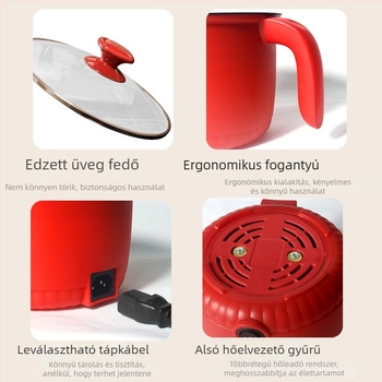 All-in-One elektromos mini forró fazék kollégiumi szobához, 800W, <1L, műanyag test, tapadásmentes belső