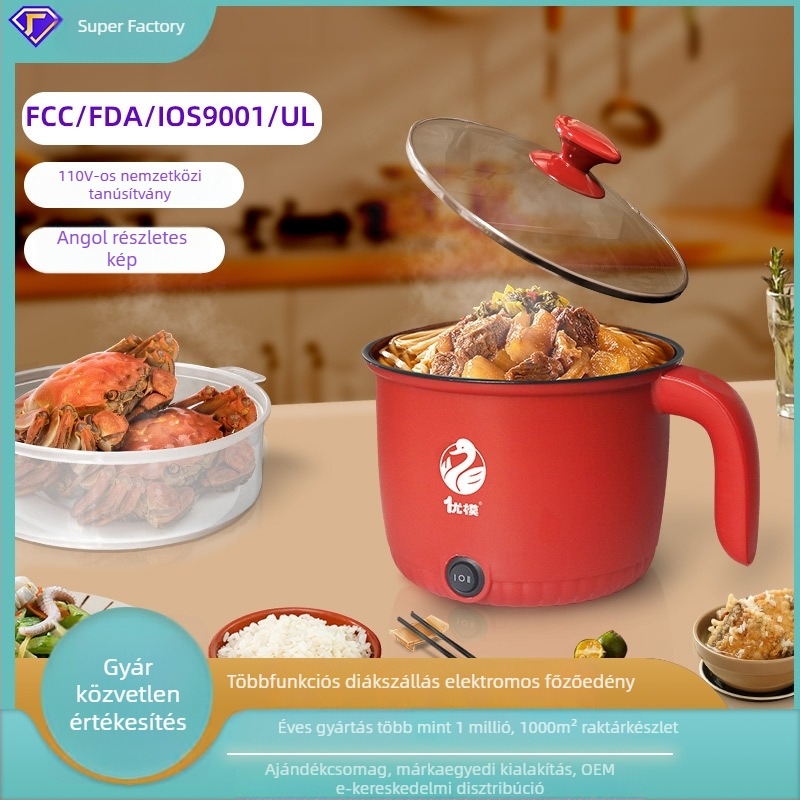 All-in-One elektromos mini forró fazék kollégiumi szobához, 800W, <1L, műanyag test, tapadásmentes belső