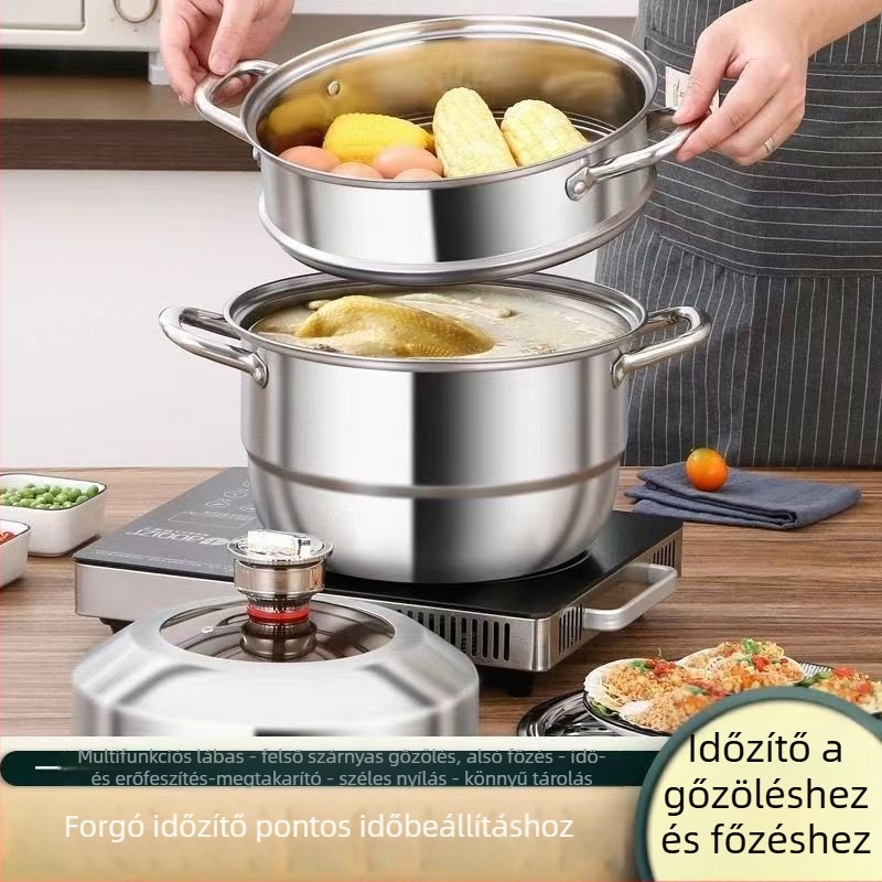 304-es rozsdamentes acélból készült háromrétegű párolóedény indukciós főzőlaphoz