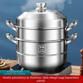 316 rozsdamentes acél gőzölő, két szintes, üvegfedél, tapadásmentes bevonattal, indukciós főzőlaphoz