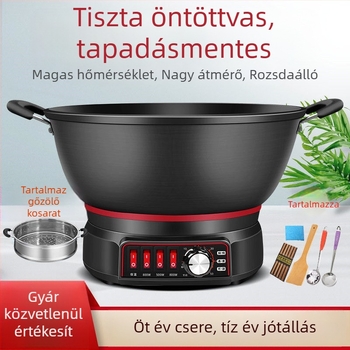 Elektromos wok belső antiadhéziós edénnyel – Többfunkciós pároláshoz, sütéshez, főzéshez és dinszteléshez; belső kerámia kristály edény, külső boroszilikát üvegtest, 1500W+