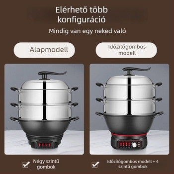 Elektromos wok belső antiadhéziós edénnyel – Többfunkciós pároláshoz, sütéshez, főzéshez és dinszteléshez; belső kerámia kristály edény, külső boroszilikát üvegtest, 1500W+