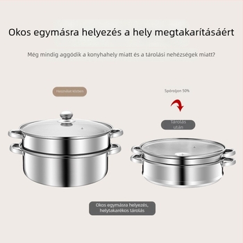 400-sorozat rozsdamentes acél gőzölő, 4 szint, üvegfedő, egyrétegű alj