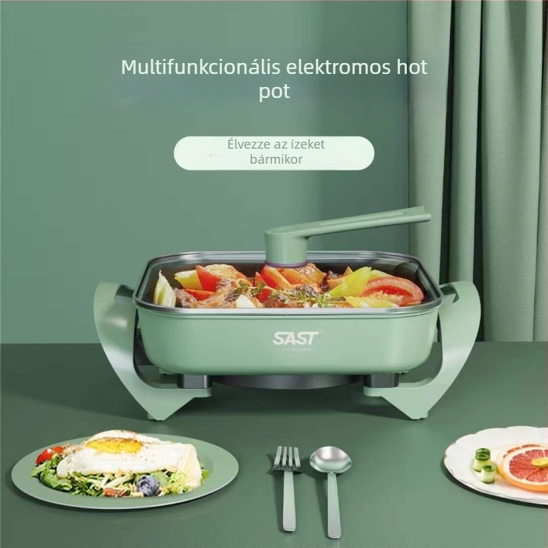 Elektromos forró fazék, multifunkciós, 4–5 L kapacitás, belső tartály ötvözetből, teljesítmény 1200–1500 W, mikroprocesszoros vezérlés, 3–4 személyre