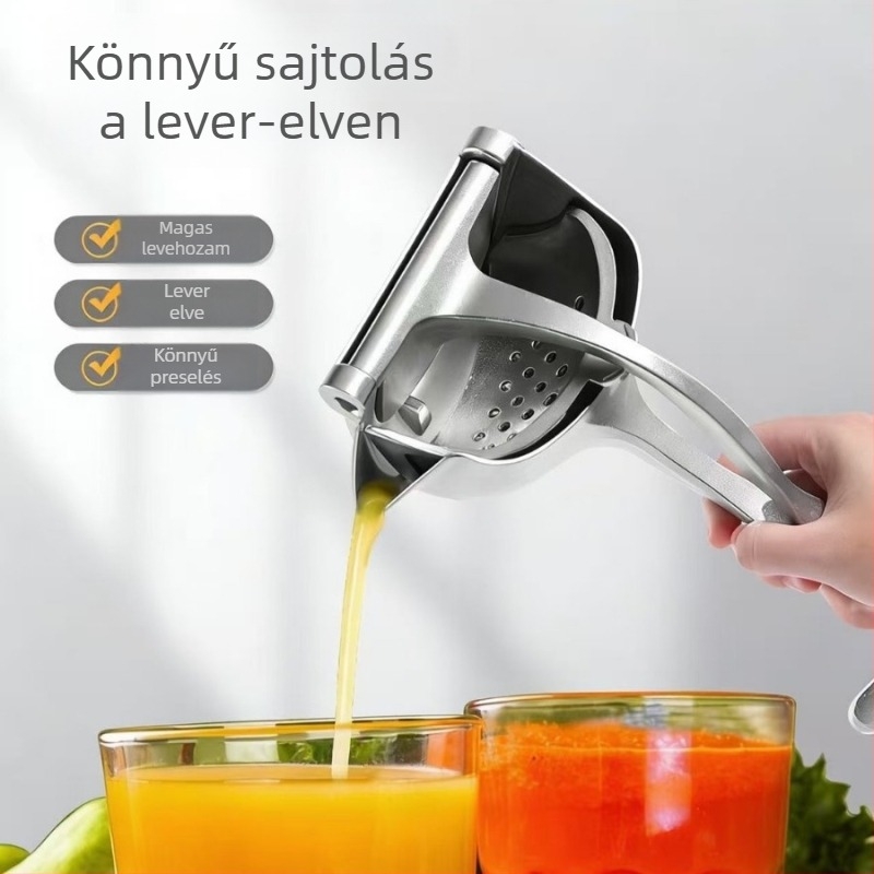 Kézi gyümölcsprés, alumíniumötvözet, hordozható, nem elektromos, alkalmas citromra, narancsra, gránátalmára és cukornádra