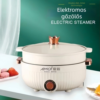 Elektromos főzőedény – Többfunkciós: gőzölés, főzés, párolás, sütés; kettős rétegű kialakítás; belső felület nem tapadó bevonat; teljesítmény ≤800W; 2–3 adaghoz ideális; mechanikus vezérlés