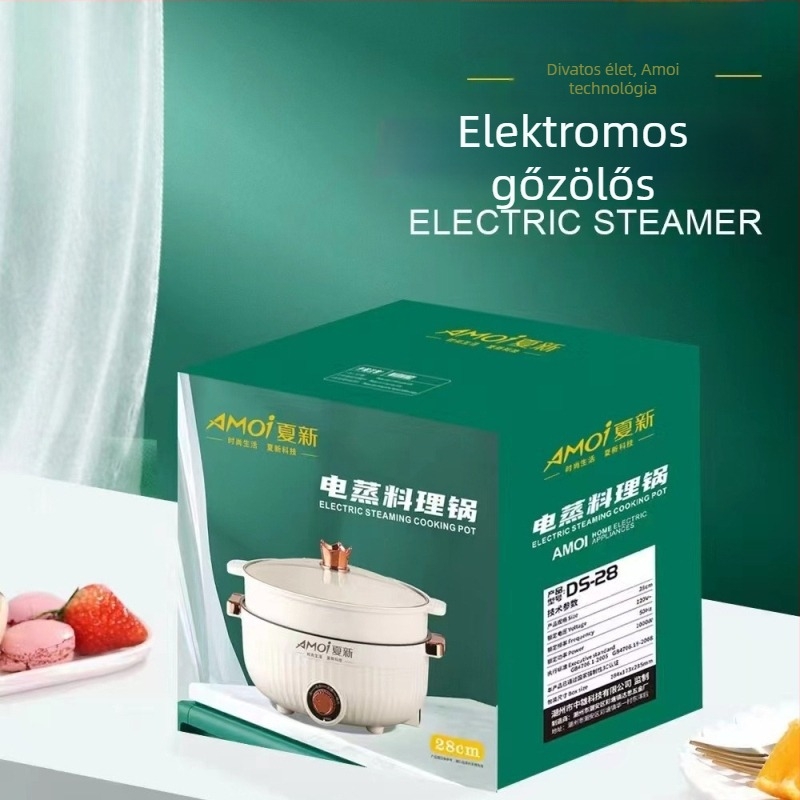 Elektromos főzőedény – Többfunkciós: gőzölés, főzés, párolás, sütés; kettős rétegű kialakítás; belső felület nem tapadó bevonat; teljesítmény ≤800W; 2–3 adaghoz ideális; mechanikus vezérlés